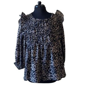 &MERCI Floral Blouse Black Large Long Sleeve NWT